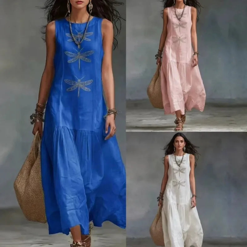 Odalys™ | Round-Neck Patchwork Midi Dress