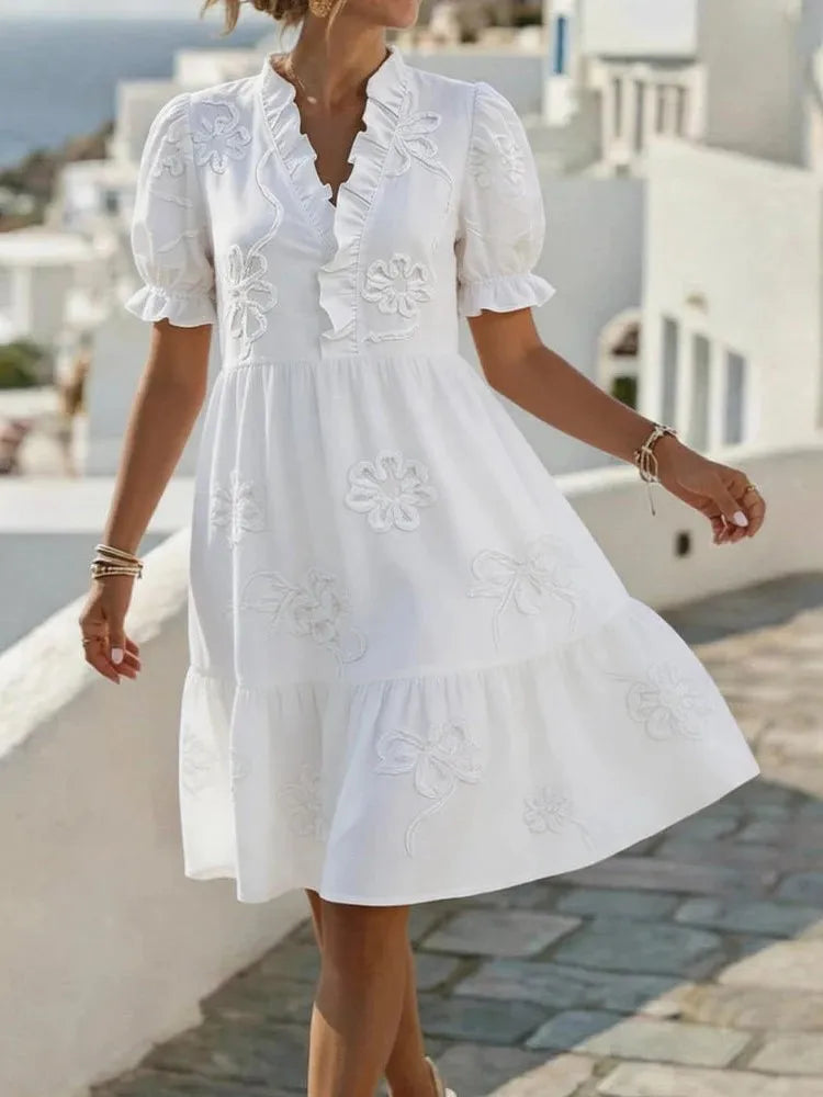 Fantine™ | Embroidered Puff-Sleeve Dress