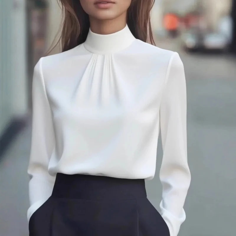 Hélène™ | Refined High-Neck Daily Blouse