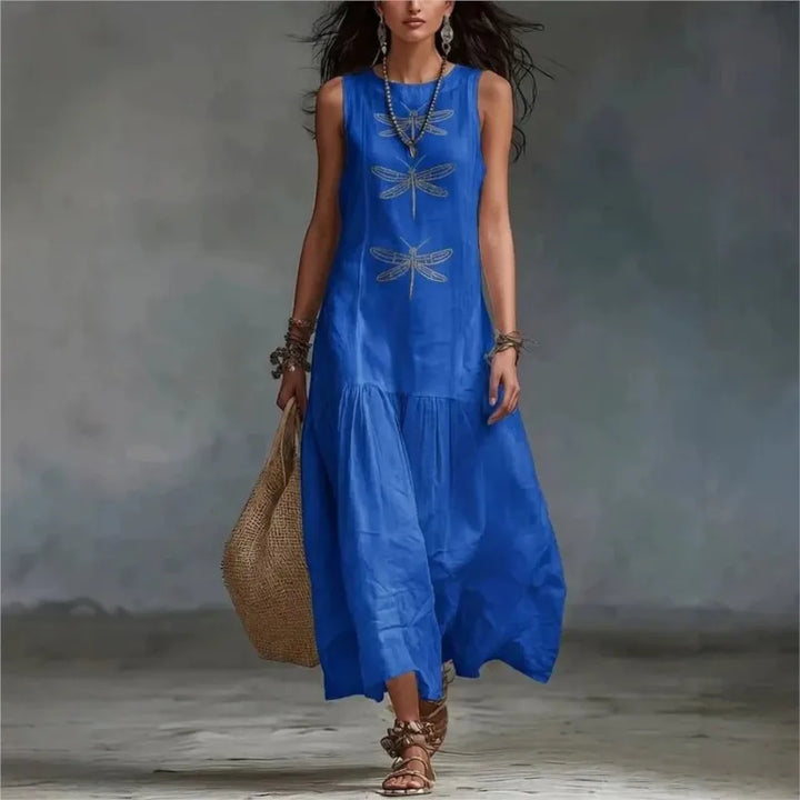 Odalys™ | Round-Neck Patchwork Midi Dress