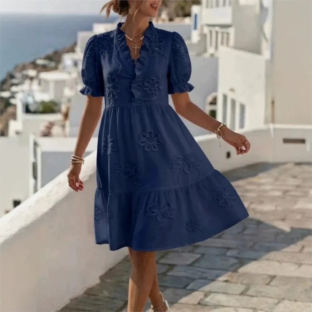Fantine™ | Embroidered Puff-Sleeve Dress