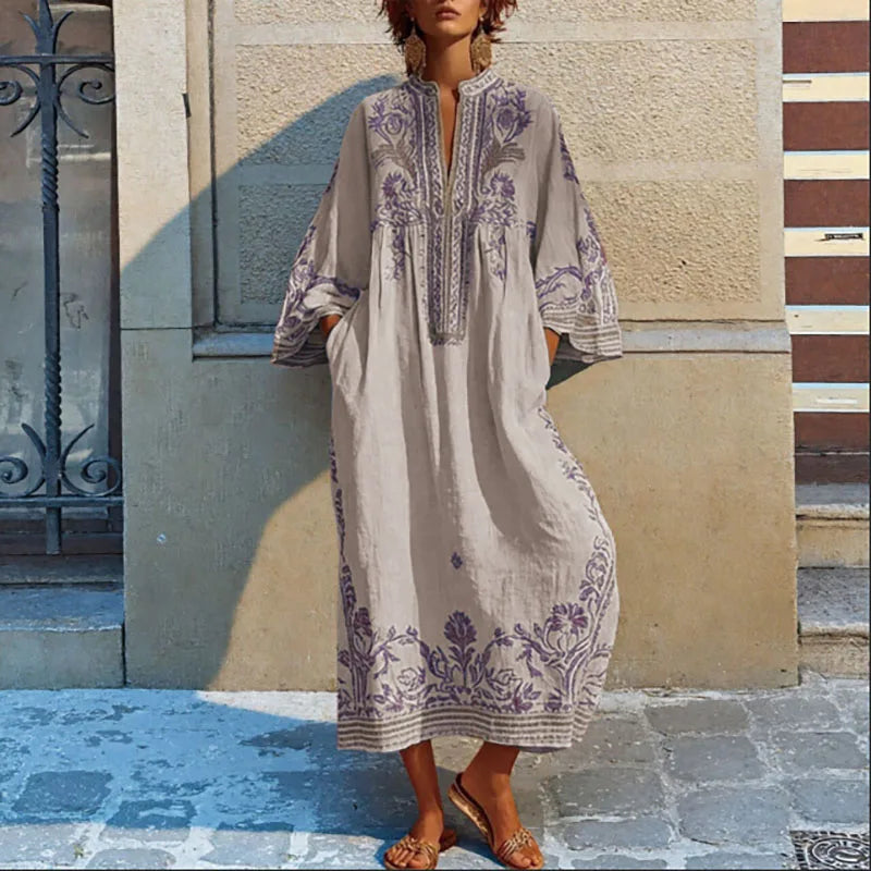 Solène™ | Embroidered Mediterranean Maxi Dress
