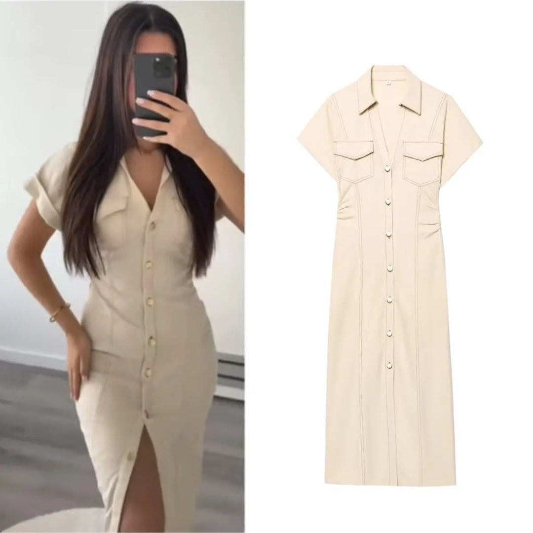 Noémie™ | Slim Waist Denim Midi Dress