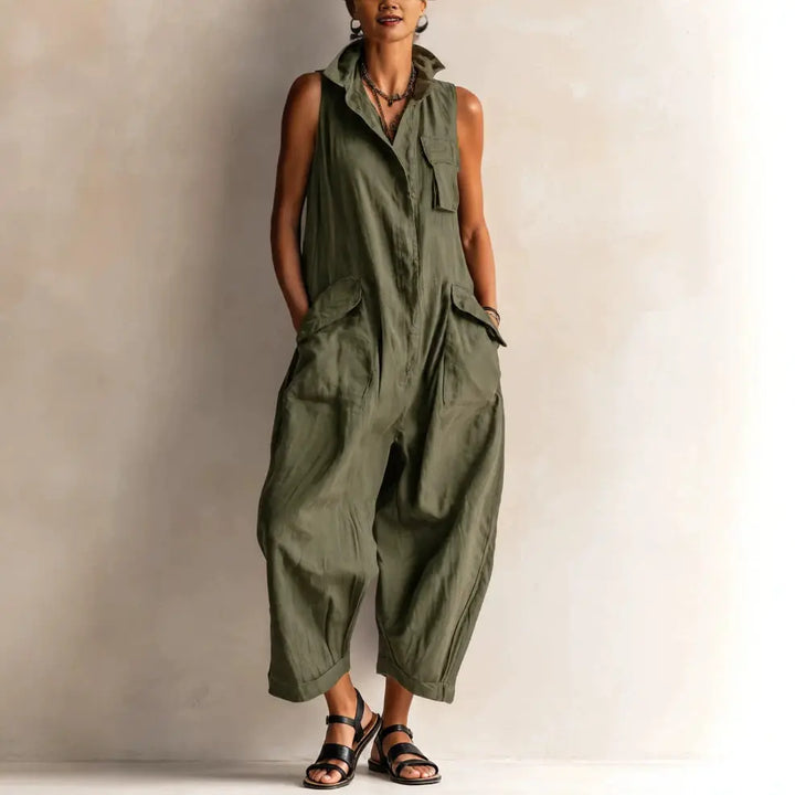 Madeleine™ | Sleeveless Lapel Wide-Leg Jumpsuit