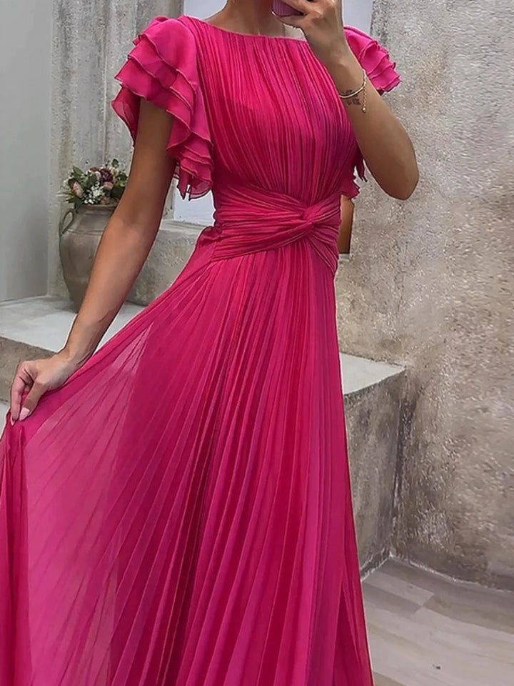 Estelle™ | Pleated Cross-Front Ruffle Sleeve Dress