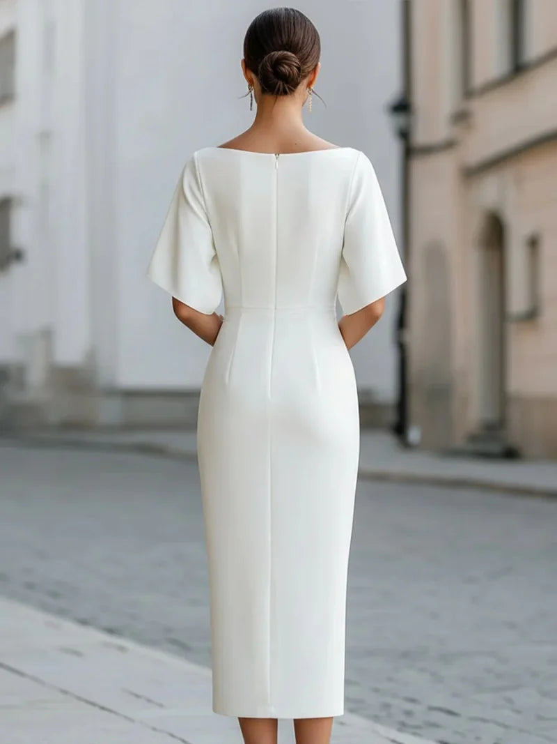 Élise™ | Boat Neck Fitted Midi Dress