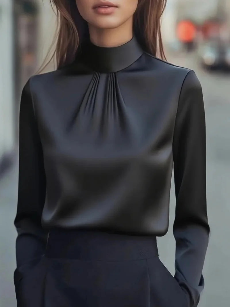 Hélène™ | Refined High-Neck Daily Blouse