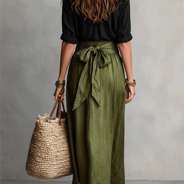 River™ | Two-Piece Set Black Top &amp; Olive Green Midi Skirt