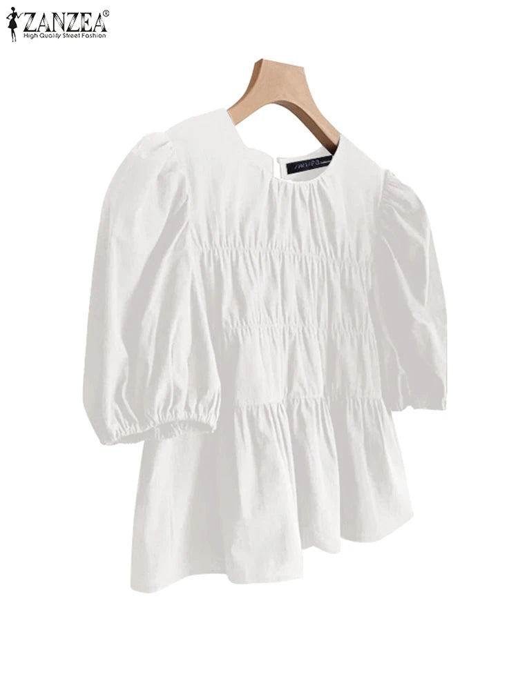 Nathalie™ | Ruffled Round-Neck Tunic Blouse