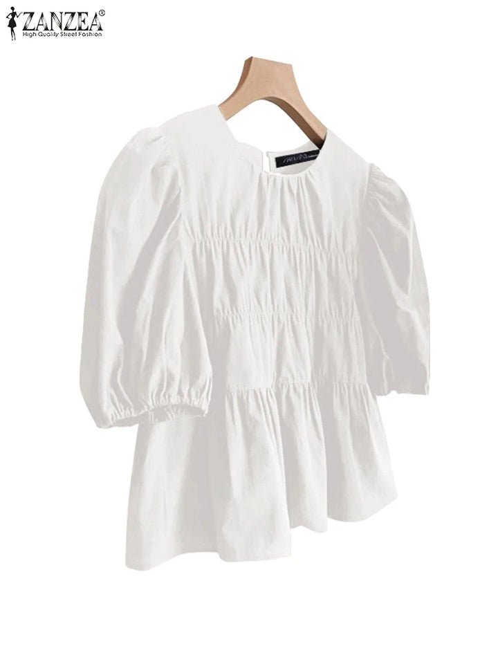 Nathalie™ | Ruffled Round-Neck Tunic Blouse