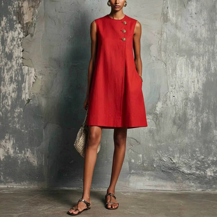 Amandine™ | Asymmetric Button Sleeveless Dress