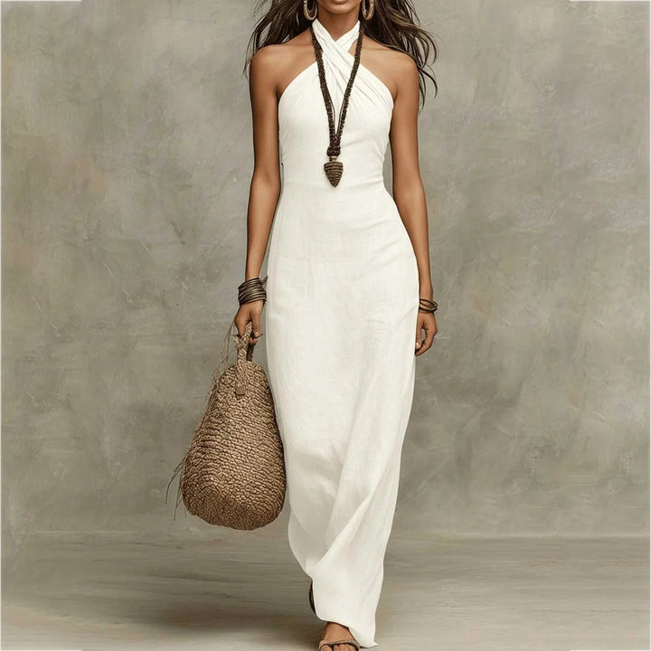 Loraine™ | Embroidered Halter V-Neck Gown
