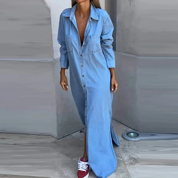 Ondine™ | Button-Front Denim Maxi Dress