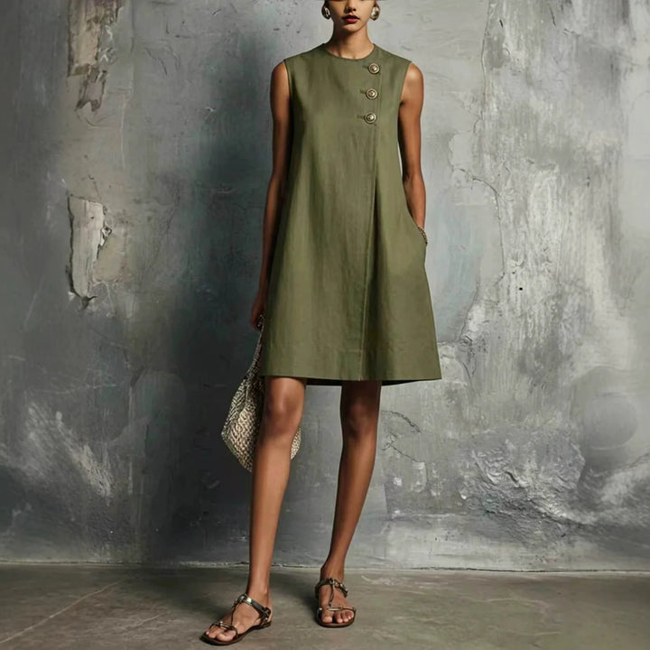Amandine™ | Asymmetric Button Sleeveless Dress