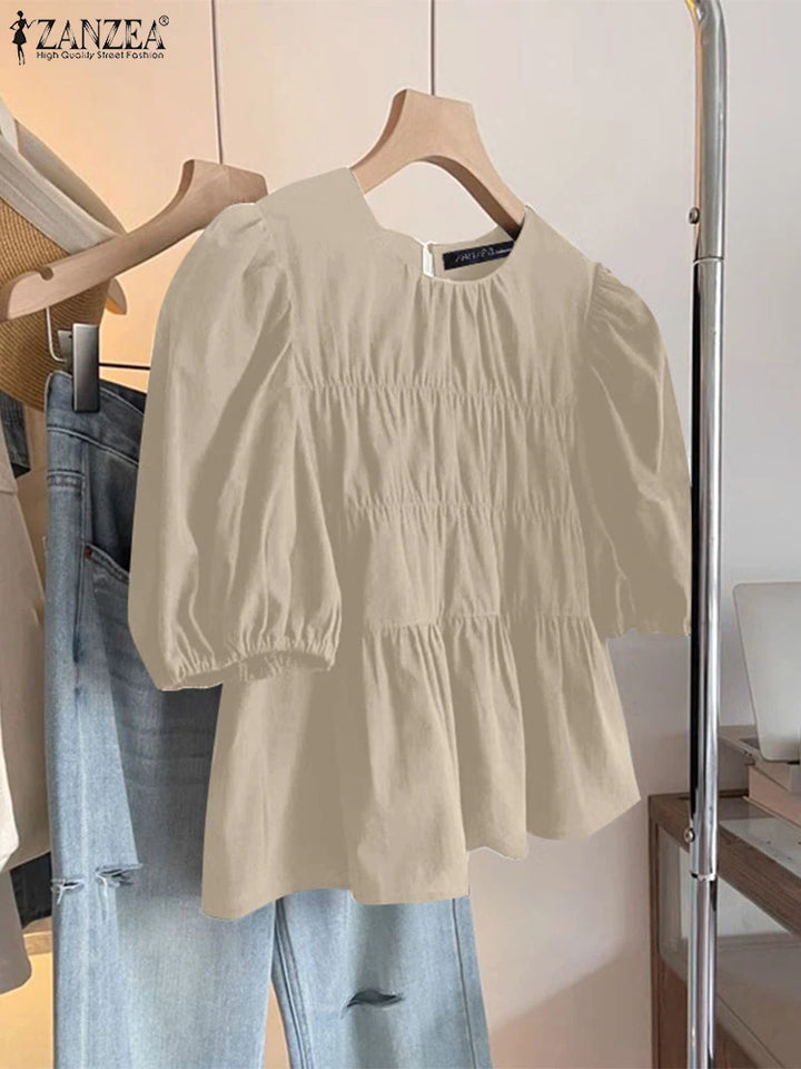 Nathalie™ | Ruffled Round-Neck Tunic Blouse