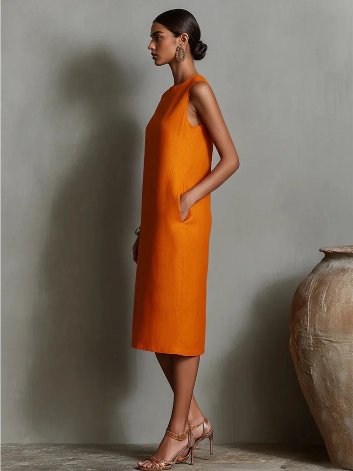 Odette™ | Sleeveless Linen Straight Maxi Dress