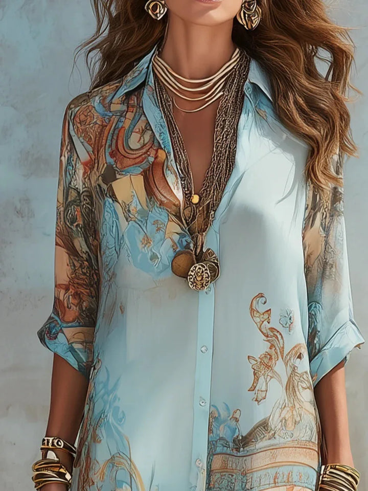 Aurora™ | Vacation Floral Print Shirt Maxi Dress
