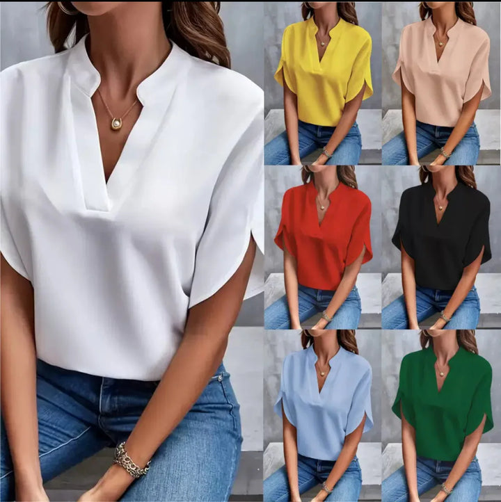 Camille™ | Soft V-Neck Half-Sleeve Blouse