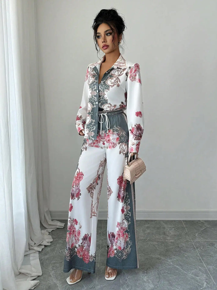 Fleur™ | Baroque Rose Print Wide-Leg Set