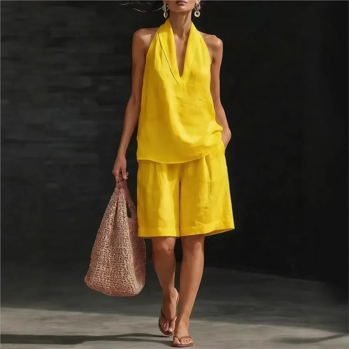 Geneviève™ | Halter-Neck Top &amp; Shorts Two-Piece Set