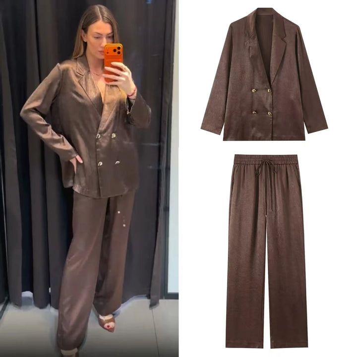 Aurore™ | Draped Pleated Blazer Trouser Set