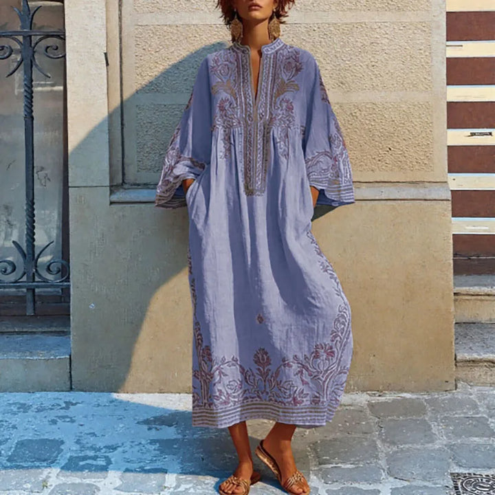 Solène™ | Embroidered Mediterranean Maxi Dress