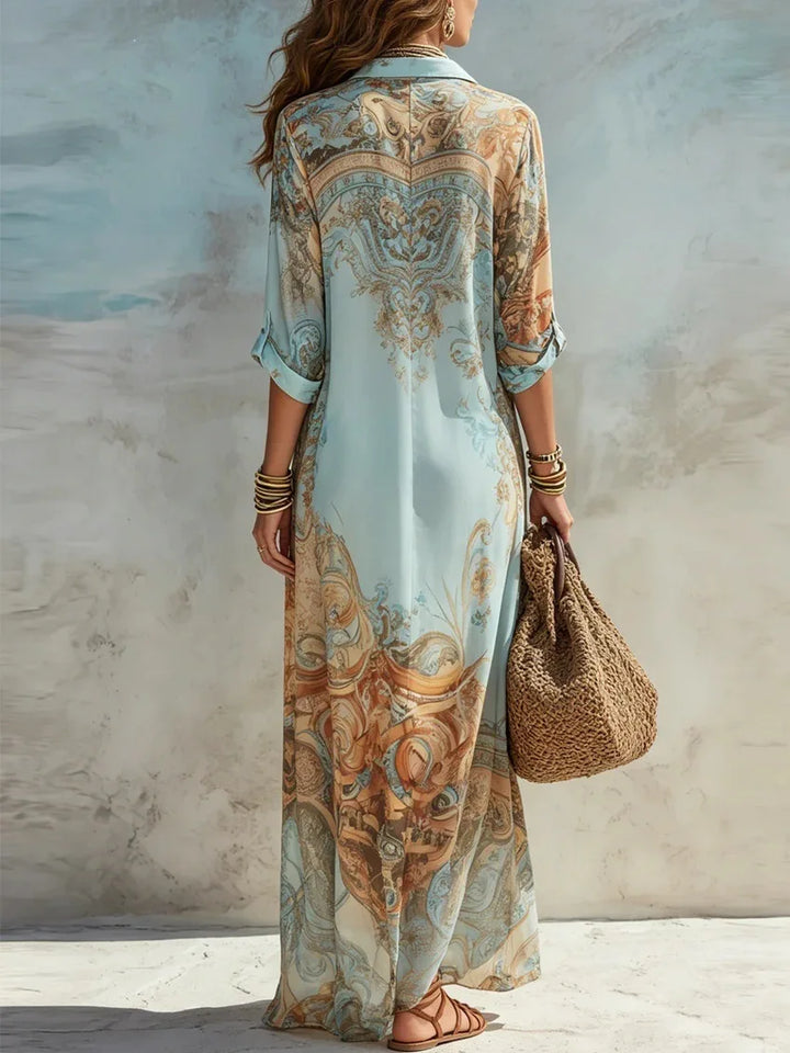 Aurora™ | Vacation Floral Print Shirt Maxi Dress