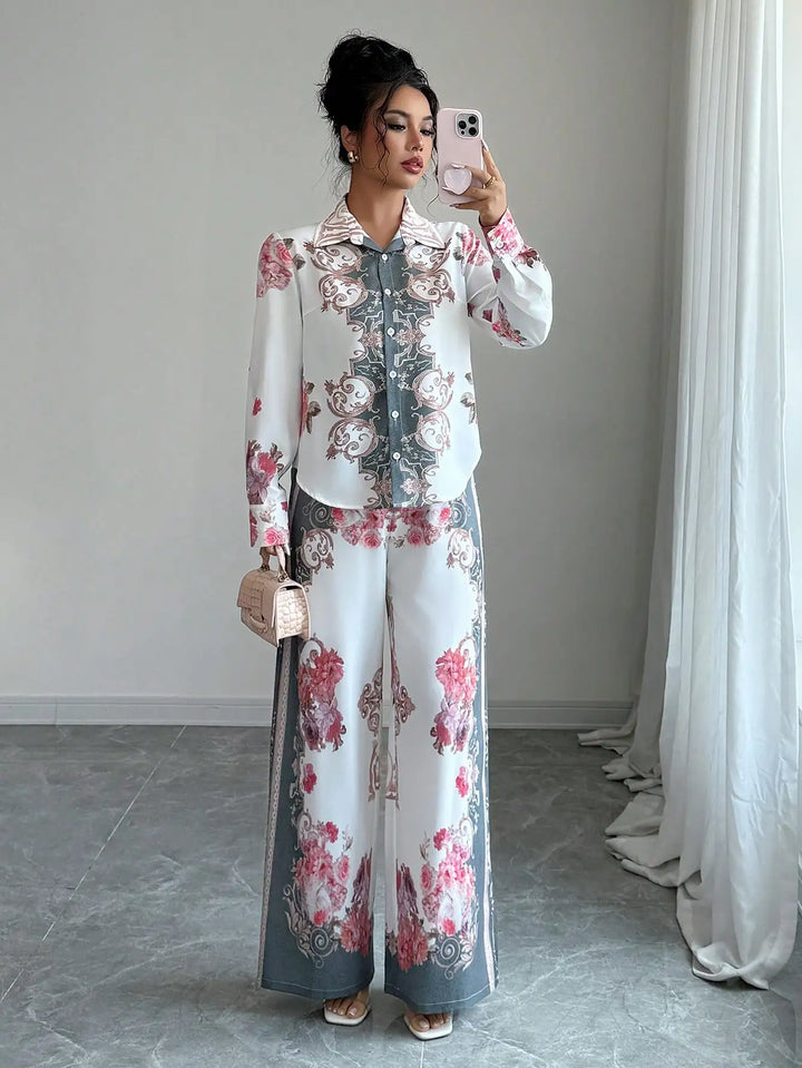 Fleur™ | Baroque Rose Print Wide-Leg Set