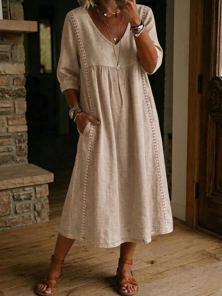Vivienne™ | Lace V-Neck Pocket Midi Dress