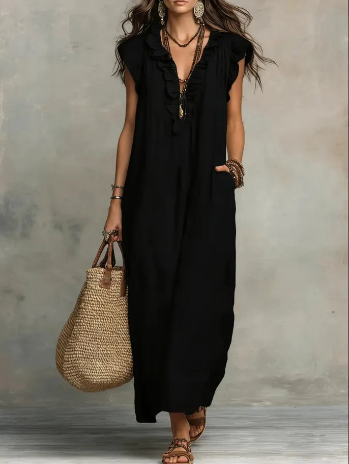 Blanche™ | Flutter-Sleeve Linen Dress