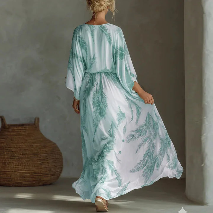 Delphine™ | V-Neck Batwing Print Chiffon Maxi Dress