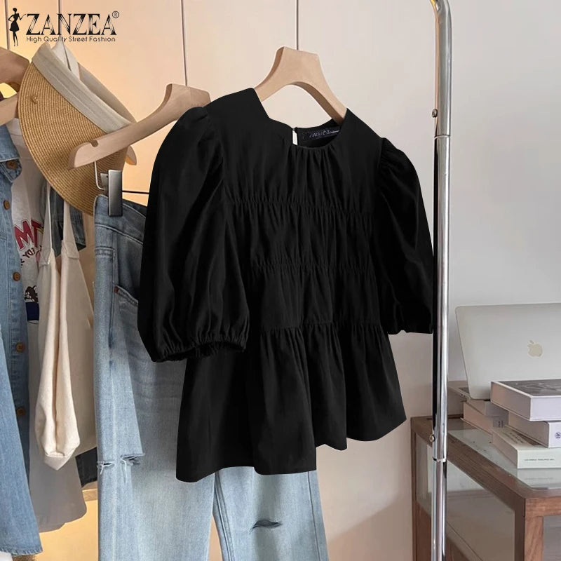 Nathalie™ | Ruffled Round-Neck Tunic Blouse