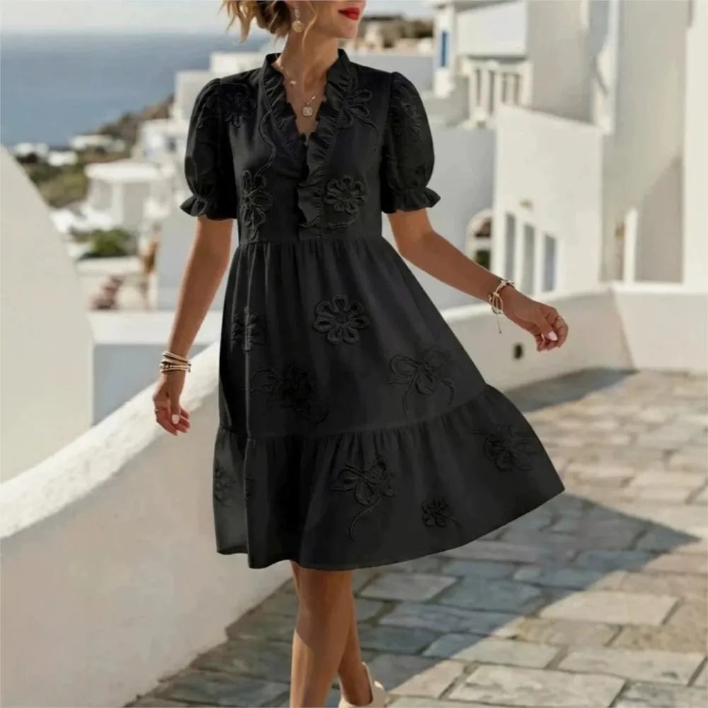 Fantine™ | Embroidered Puff-Sleeve Dress