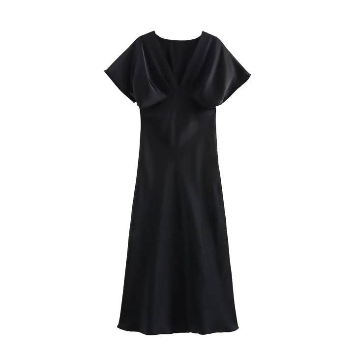 Solange™ | Sleek Satin V-Neck Midi Dress