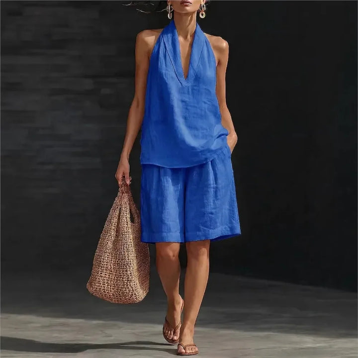 Geneviève™ | Halter-Neck Top &amp; Shorts Two-Piece Set