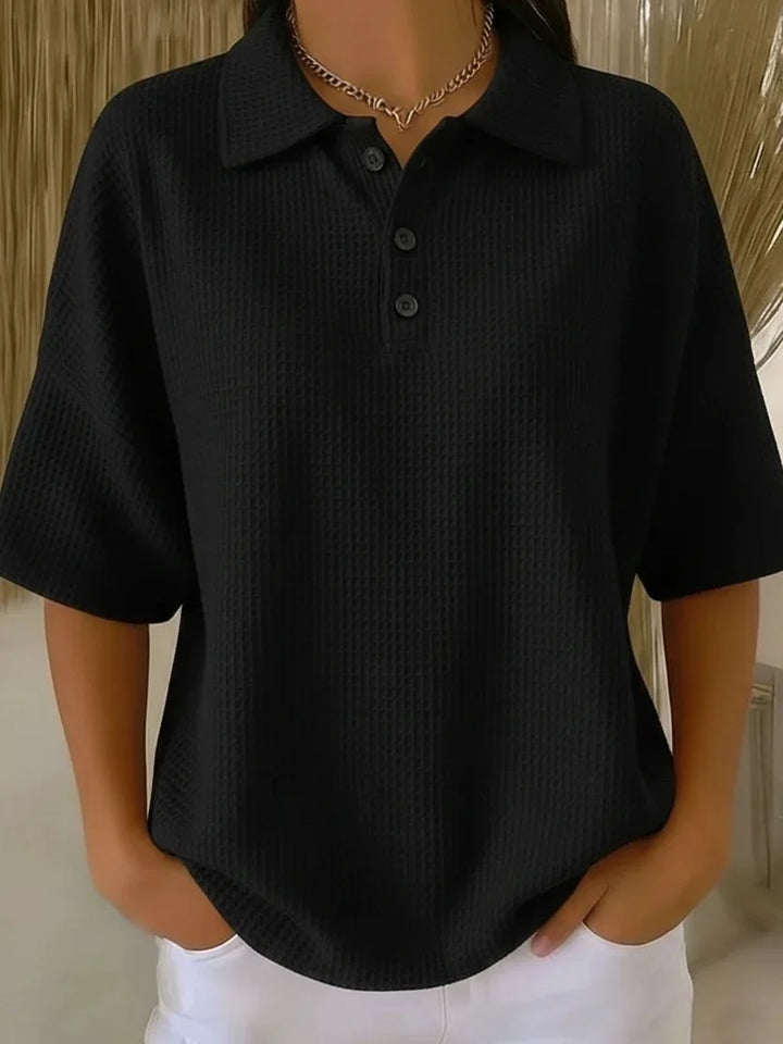 Joséphine™ | Comfortable Waffle Polo Blouse