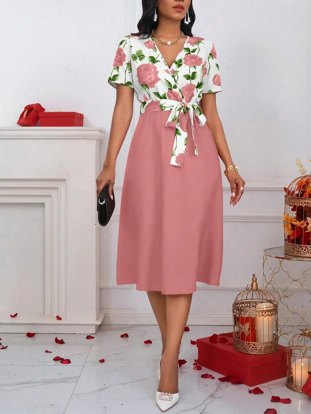 Amélie™ | Floral Tie-Waist A-Line Midi Dress