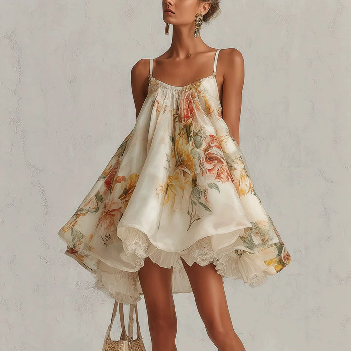 Ninon™ | Floral Lace-Trim Asymmetrical Cami Dress
