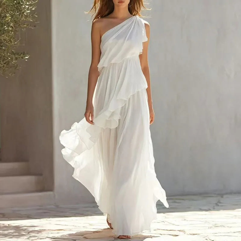 Adeline™ | One-Shoulder Tiered Ruffle Maxi Dress