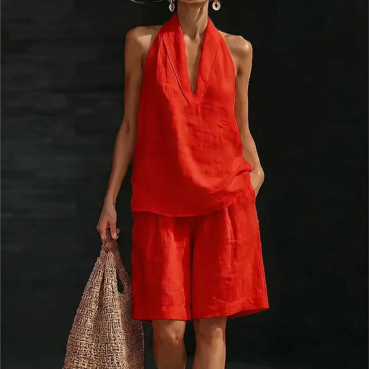 Geneviève™ | Halter-Neck Top &amp; Shorts Two-Piece Set