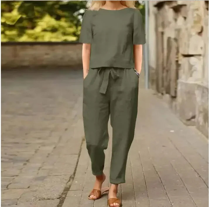 Paloma™ | Cotton Linen O-Neck Suit Set