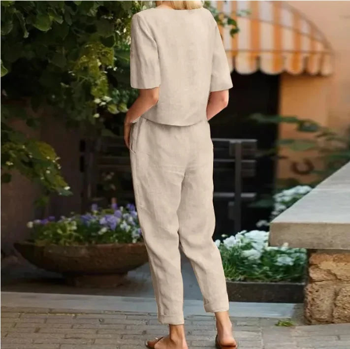 Paloma™ | Cotton Linen O-Neck Suit Set
