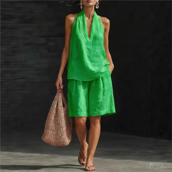 Geneviève™ | Halter-Neck Top &amp; Shorts Two-Piece Set