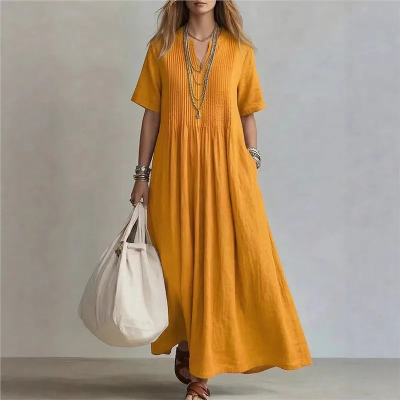 Solange™ | Pintuck V-Neck Maxi Dress