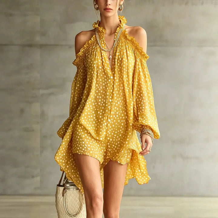 Juliette™ | Polka Dot Halter Cold-Shoulder Mini Dress