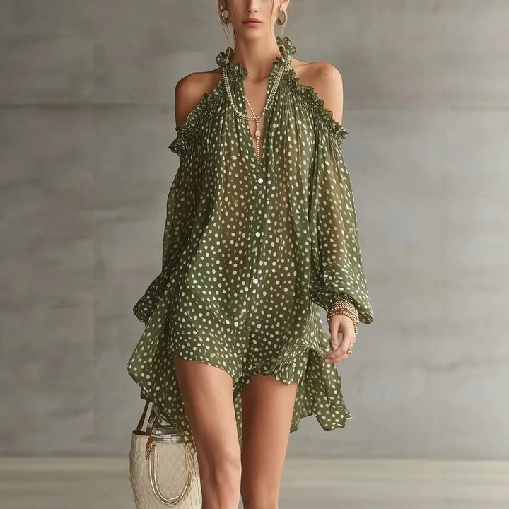 Juliette™ | Polka Dot Halter Cold-Shoulder Mini Dress