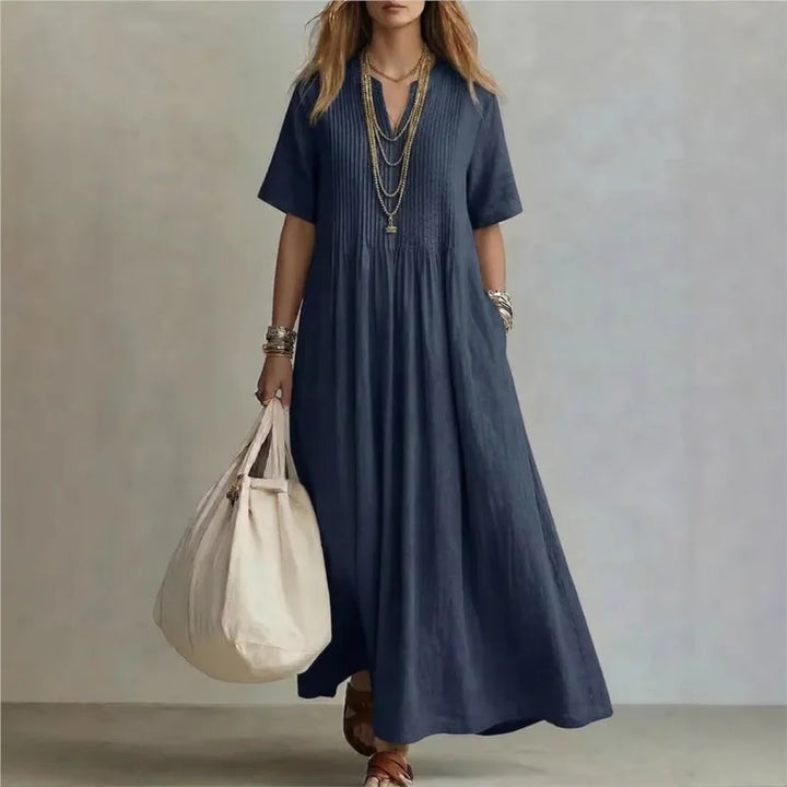 Solange™ | Pintuck V-Neck Maxi Dress