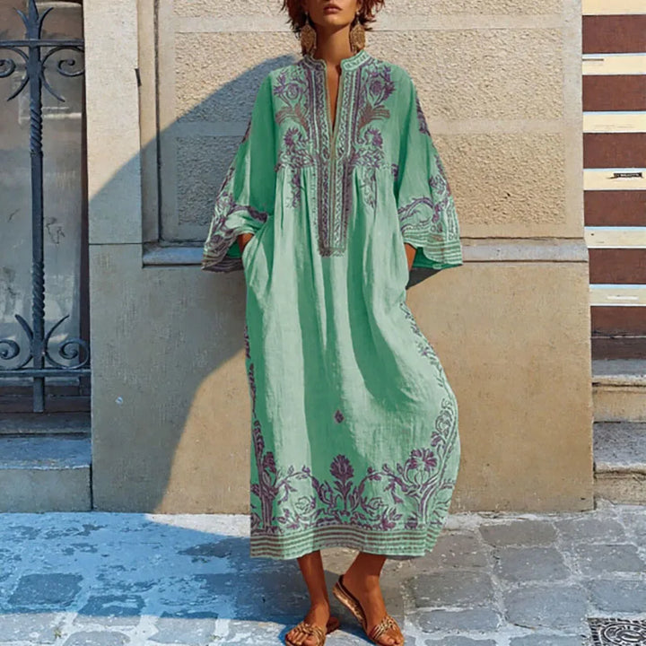 Solène™ | Embroidered Mediterranean Maxi Dress