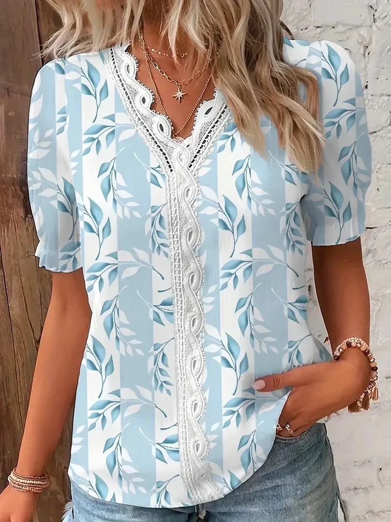 Margaux™ | V-Neck Striped Jacquard Blouse