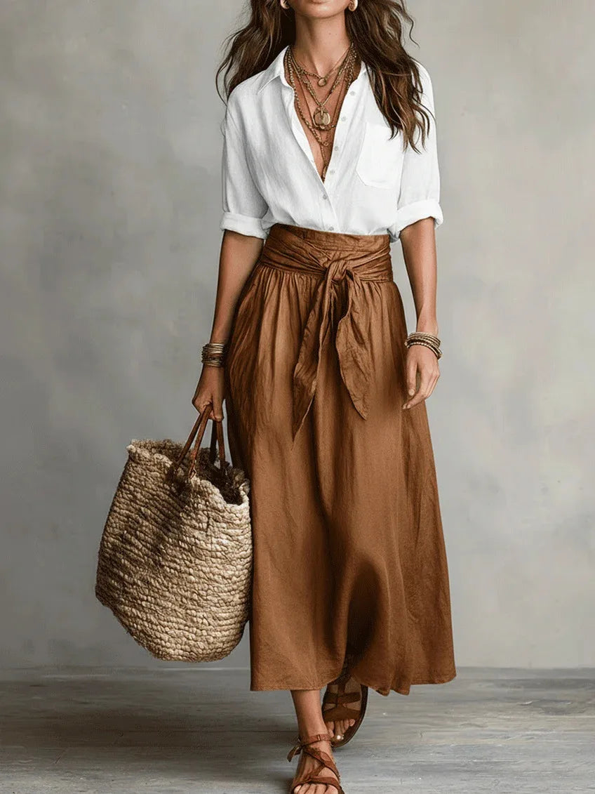 River™ | Two-Piece Set Black Top &amp; Olive Green Midi Skirt